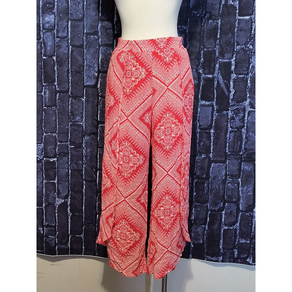 Cato Est. 1946 Wide Leg Pants Women's Medium Red Medallion Split Front Pull On - Picture 4 of 7